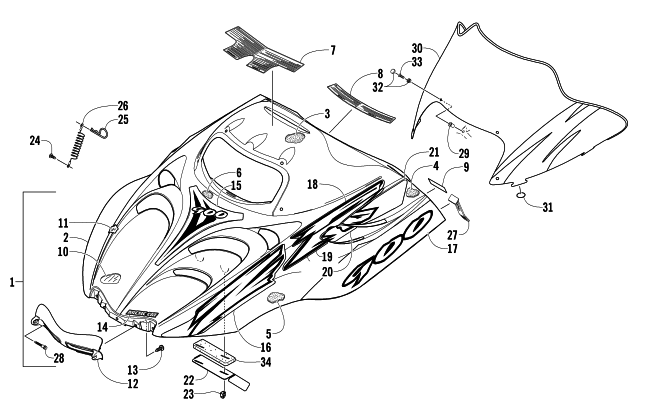 HOOD AND WINDSHIELD ASSEMBLY