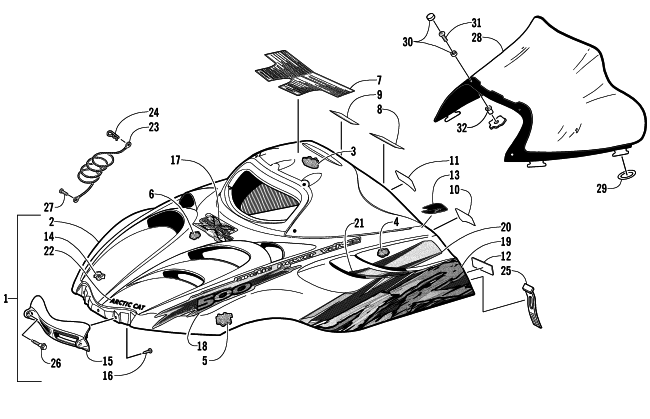 HOOD AND WINDSHIELD ASSEMBLY