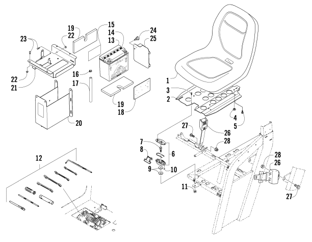 SEAT, BATTERY, AND TOOL KIT ASSEMBLY