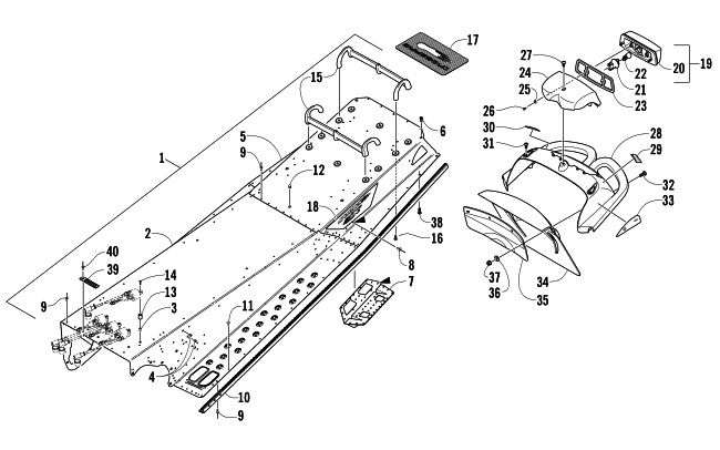 TUNNEL, REAR BUMPER, AND TAILLIGHT ASSEMBLY