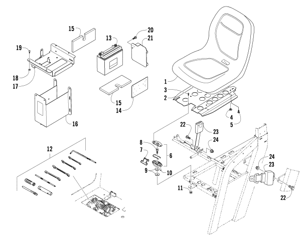 SEAT, BATTERY, AND TOOL KIT ASSEMBLY