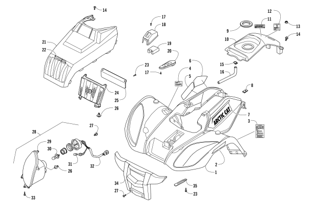 FRONT BODY PANEL AND HEADLIGHT ASSEMBLIES