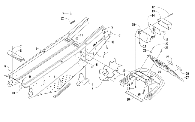 TUNNEL, REAR BUMPER, AND TAILLIGHT ASSEMBLY