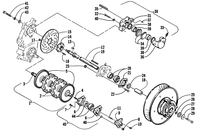 DRIVE TRAIN SHAFTS AND BRAKE ASSEMBLIES