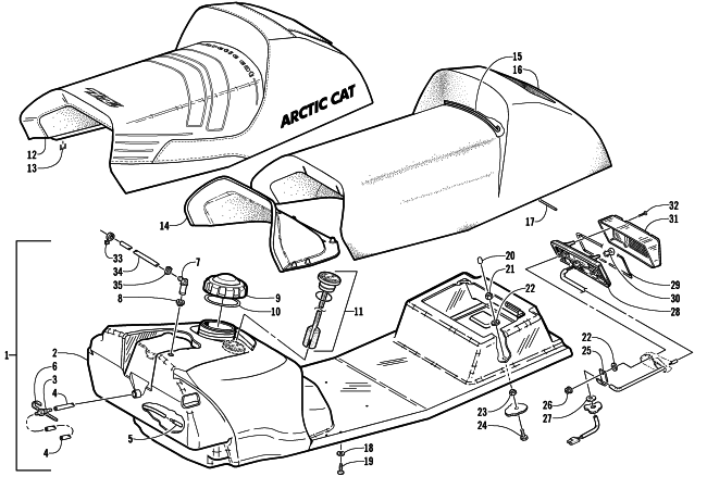 GAS TANK, SEAT, AND TAILLIGHT ASSEMBLY