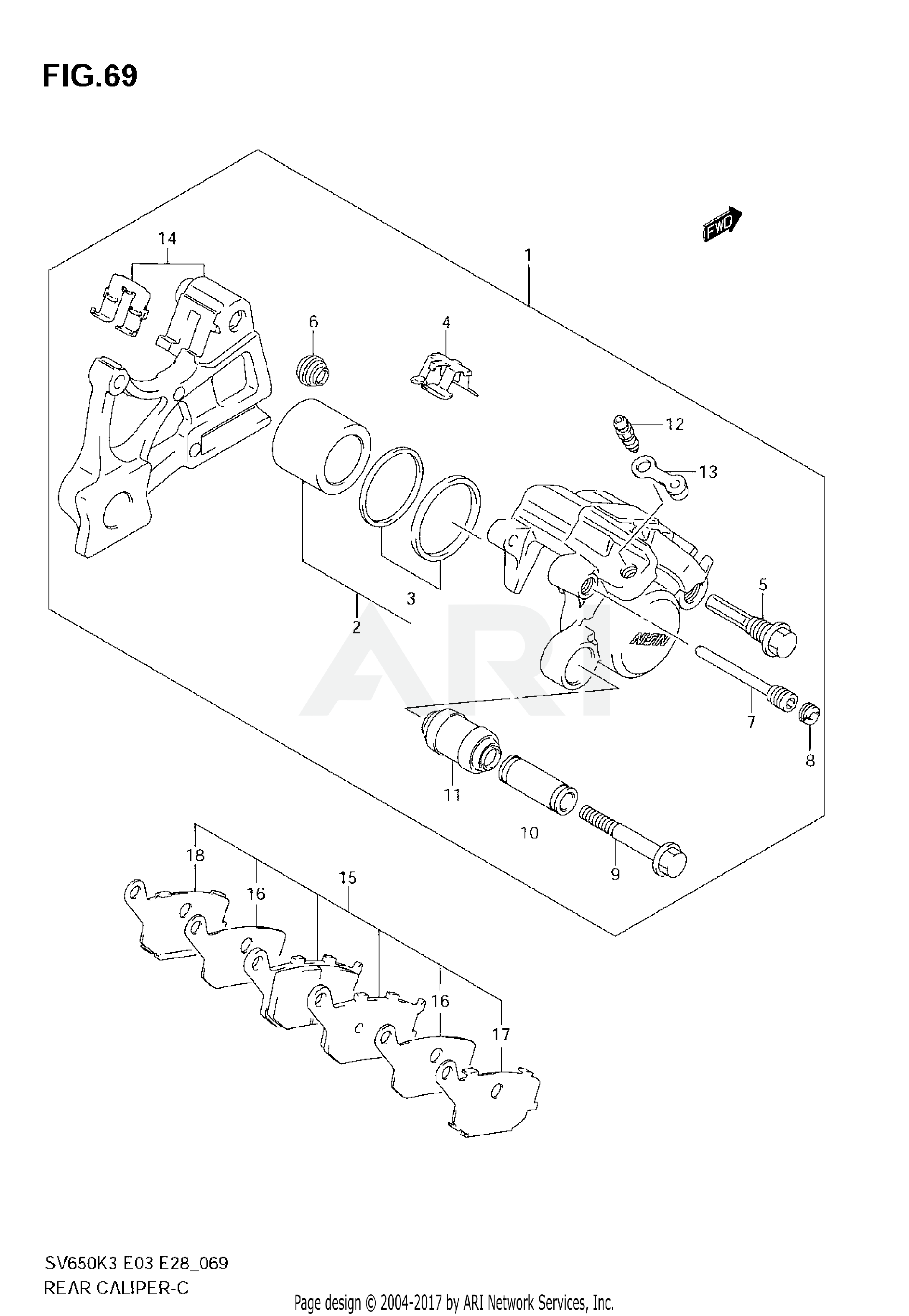 REAR CALIPER (SV650 K3/SK3/K4/SK4/K5/SK5/K6/SK6/K7/SK7)