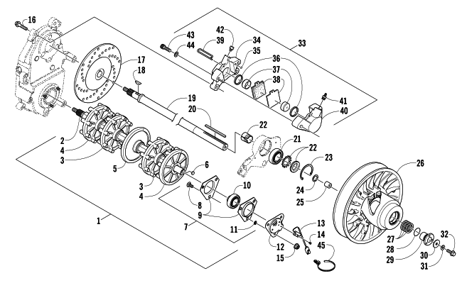 DRIVE TRAIN SHAFTS AND BRAKE ASSEMBLIES