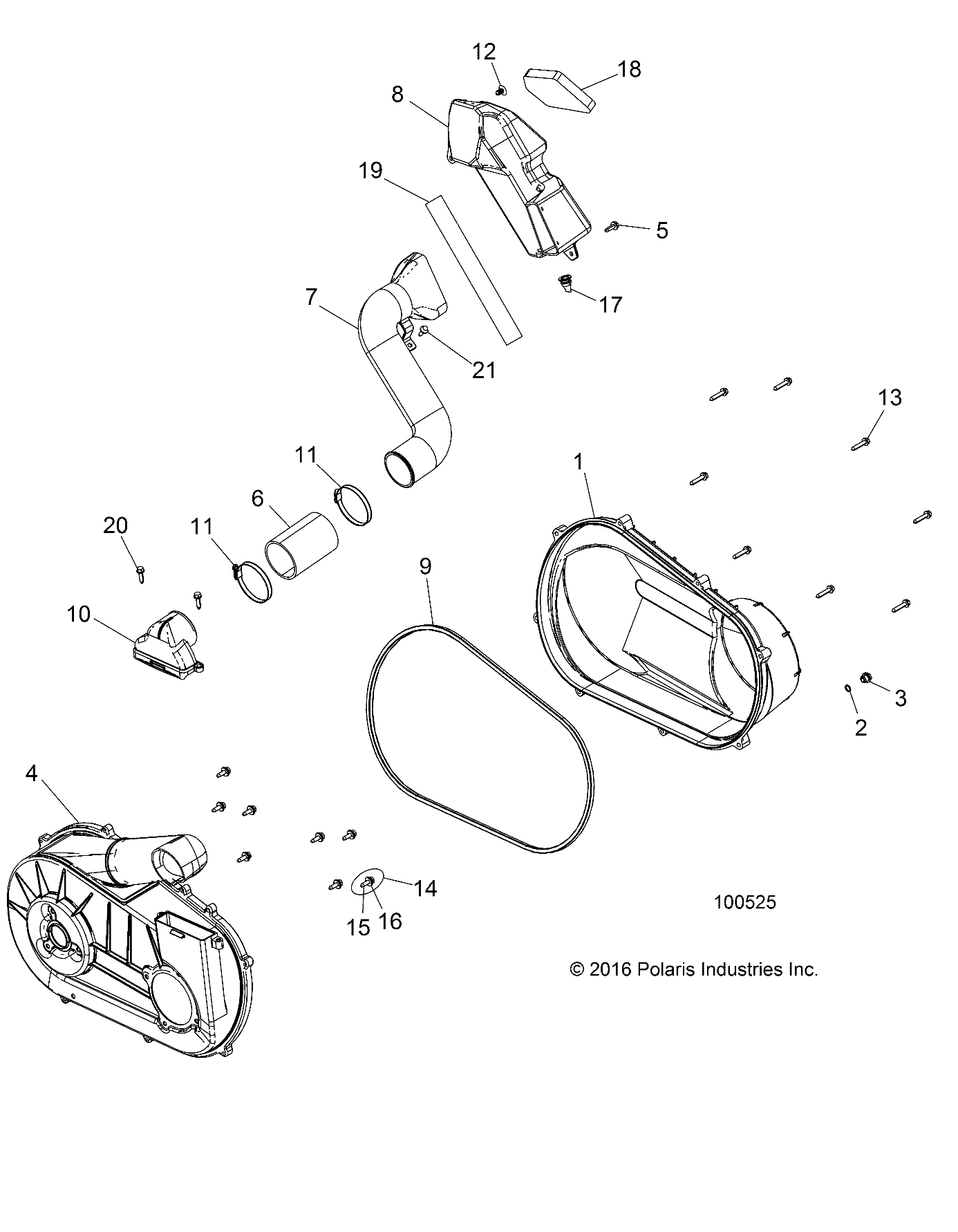 DRIVE TRAIN, CLUTCH COVER AND DUCTING - A18DAA57F5 (100525)