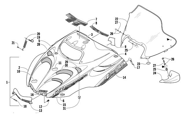 HOOD AND WINDSHIELD ASSEMBLY