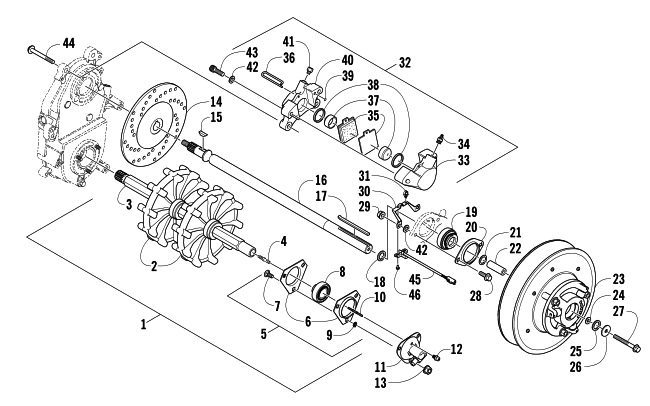 DRIVE TRAIN SHAFT AND BRAKE ASSEMBLIES