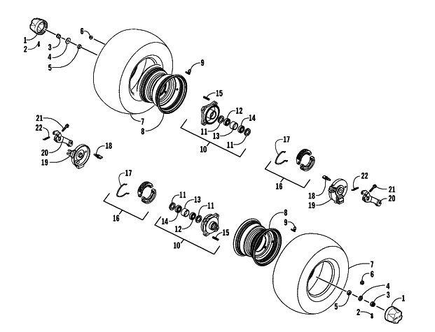 FRONT WHEEL AND BRAKE ASSEMBLIES