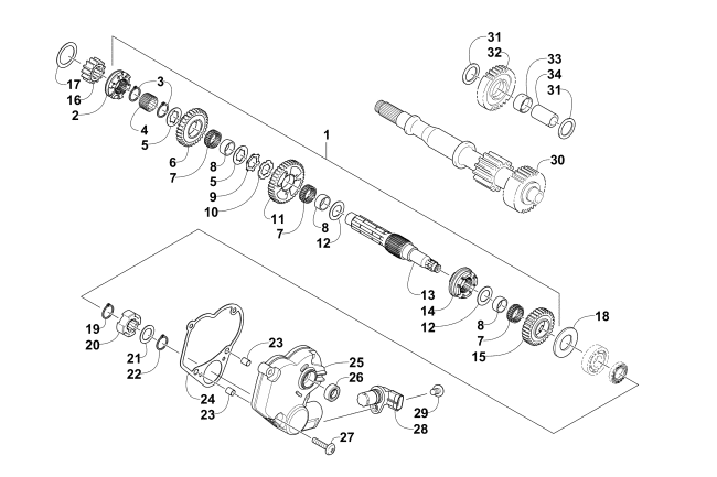 SECONDARY TRANSMISSION ASSEMBLY (UP TO ENGINE SERIAL NO. 40010069)