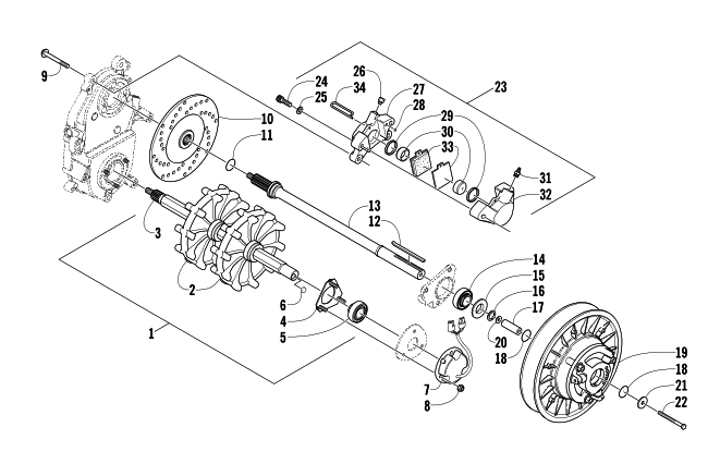 DRIVE TRAIN SHAFTS AND BRAKE ASSEMBLIES