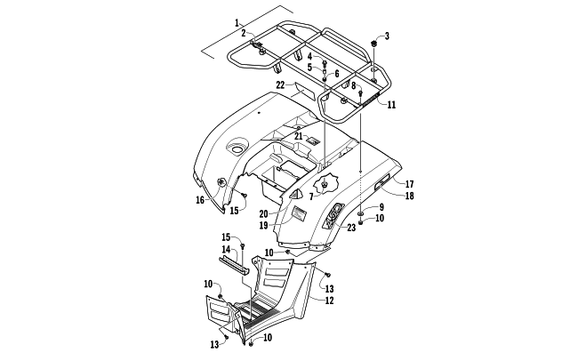 REAR RACK, BODY PANEL, AND FOOTWELL ASSEMBLIES