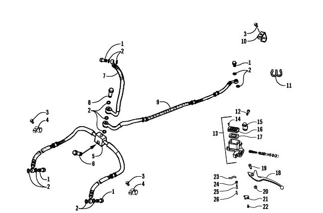 HYDRAULIC BRAKE HOSE AND HAND BRAKE ASSEMBLY