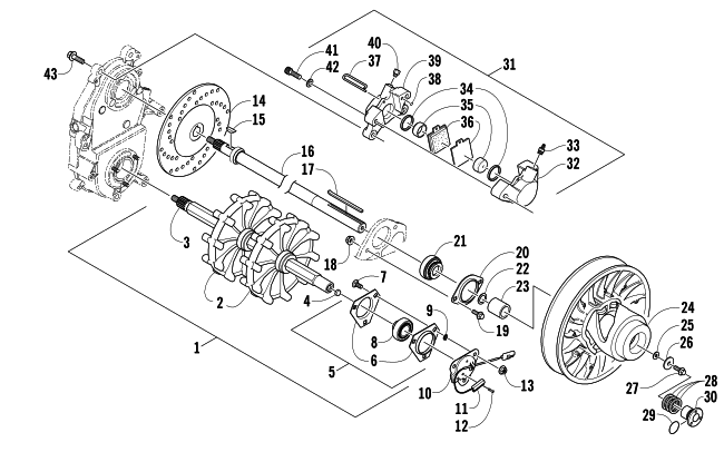 DRIVE TRAIN SHAFTS AND BRAKE ASSEMBLIES