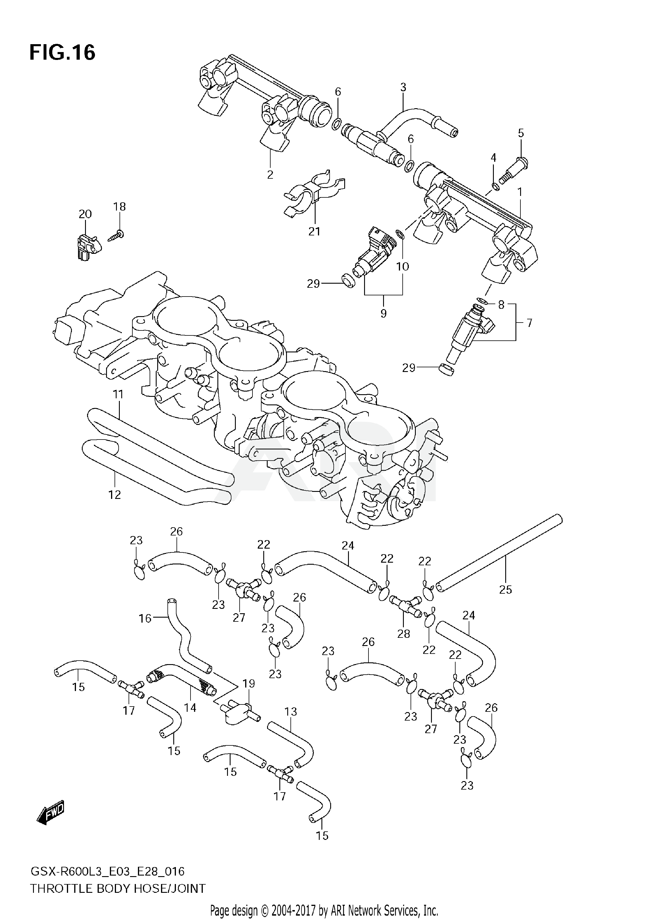 THROTTLE BODY HOSE/JOINT (GSX-R600L3 E33)