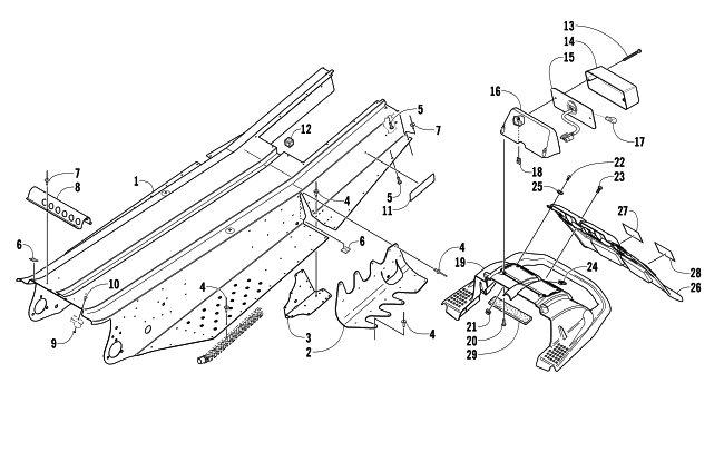 TUNNEL, REAR BUMPER, AND TAILLIGHT ASSEMBLY