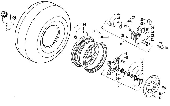 FRONT WHEELS AND BRAKE ASSEMBLY