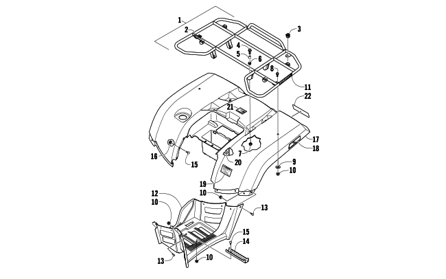 REAR RACK, BODY PANEL, AND FOOTWELL ASSEMBLIES