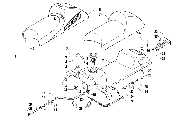 GAS TANK, SEAT, AND TAILLIGHT ASSEMBLY