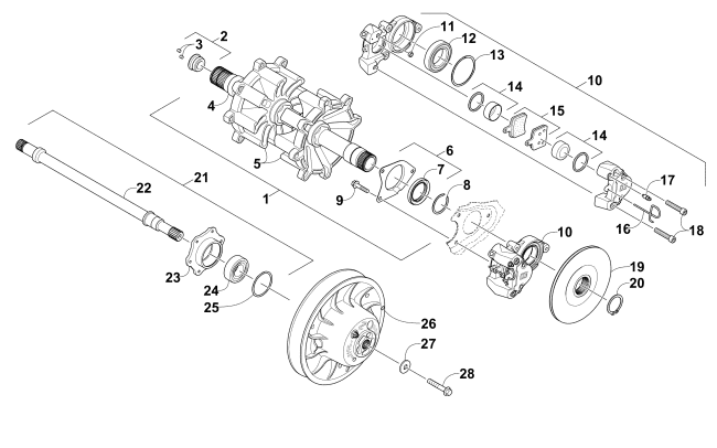 DRIVE TRAIN SHAFTS AND BRAKE ASSEMBLIES