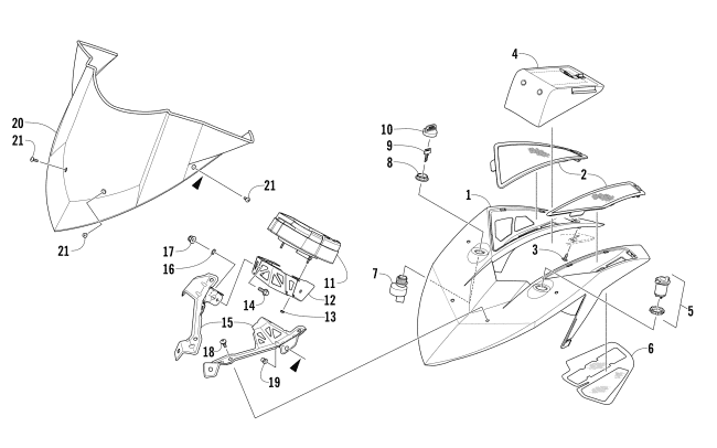 WINDSHIELD AND INSTRUMENTS ASSEMBLIES