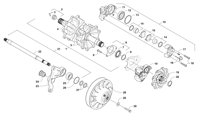 DRIVE TRAIN SHAFTS AND BRAKE ASSEMBLIES