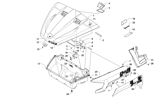 HOOD/FRONT STORAGE AND SIDE PANEL ASSEMBLY