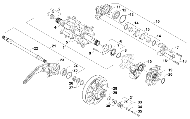 DRIVE TRAIN SHAFTS AND BRAKE ASSEMBLIES