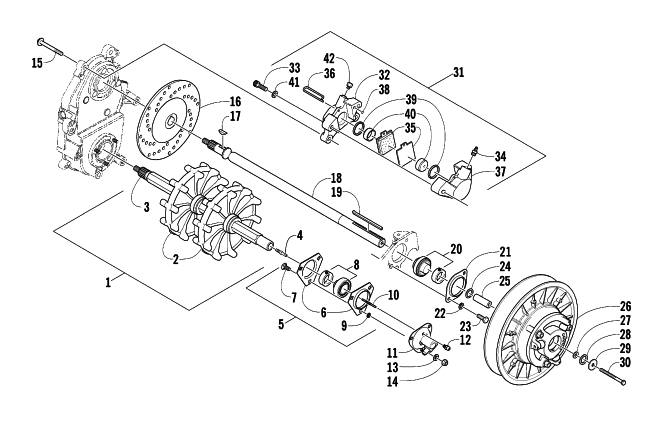 DRIVE TRAIN SHAFTS AND BRAKE ASSEMBLIES