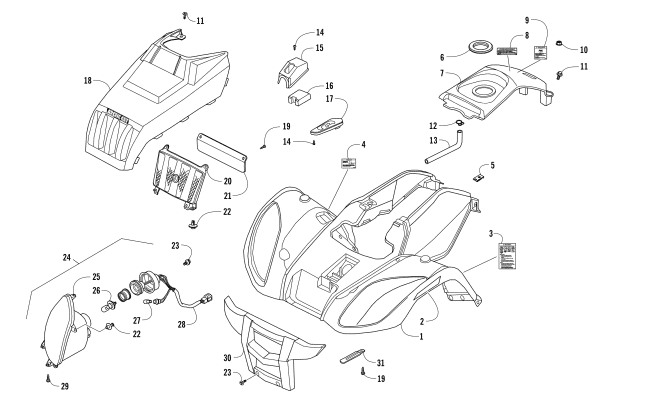 FRONT BODY PANEL AND HEADLIGHT ASSEMBLIES