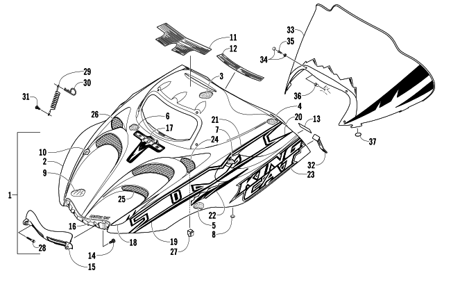 HOOD AND WINDSHIELD ASSEMBLY