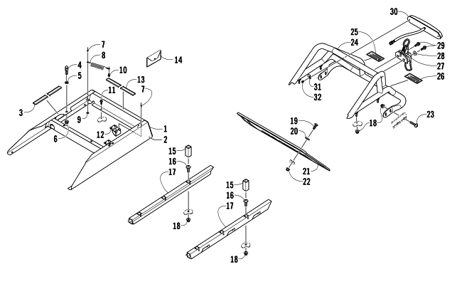 REAR BUMPER, RACK RAIL, SNOWFLAP, AND TAILLIGHT ASSEMBLY