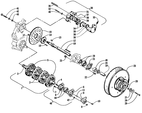 DRIVE TRAIN SHAFTS AND BRAKE ASSEMBLIES