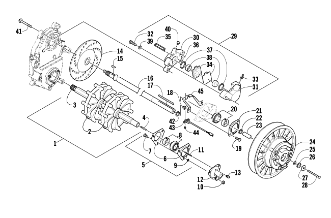 DRIVE TRAIN SHAFTS AND BRAKE ASSEMBLIES