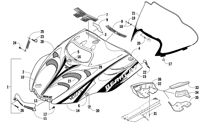 HOOD AND WINDSHIELD ASSEMBLY