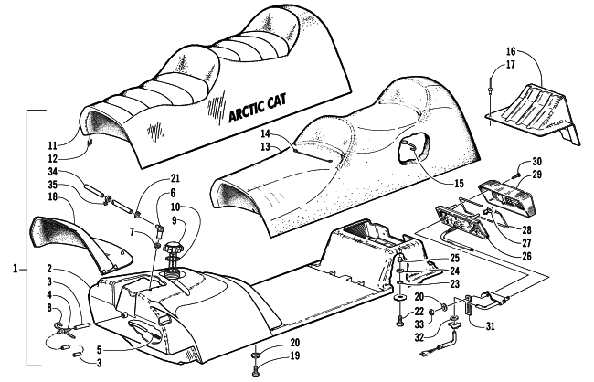 GAS TANK, SEAT, AND TAILLIGHT ASSEMBLY