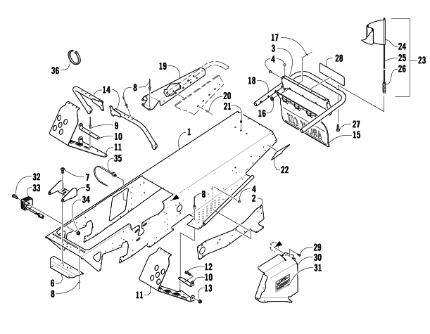 CHASSIS, FOOTREST, AND REAR BUMPER ASSEMBLY