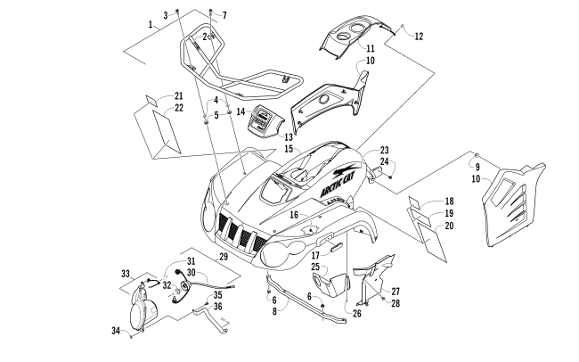 FRONT BODY, RACK, AND HEADLIGHT ASSEMBLY