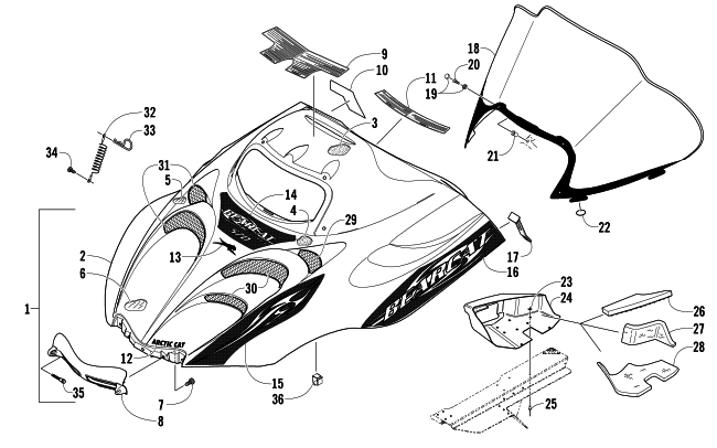 HOOD AND WINDSHIELD ASSEMBLY