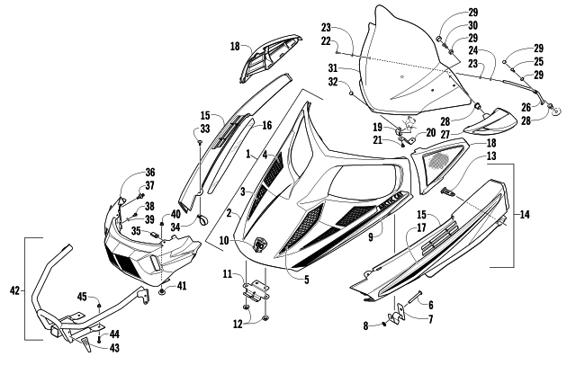 HOOD, WINDSHIELD, AND FRONT BUMPER ASSEMBLY