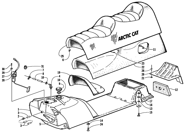 GAS TANK, SEAT, AND FUEL SENSOR ASSEMBLY