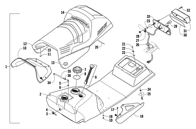 GAS TANK, SEAT, AND TAILLIGHT ASSEMBLY