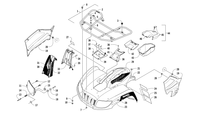 FRONT RACK, BODY PANEL, AND HEADLIGHT ASSEMBLIES