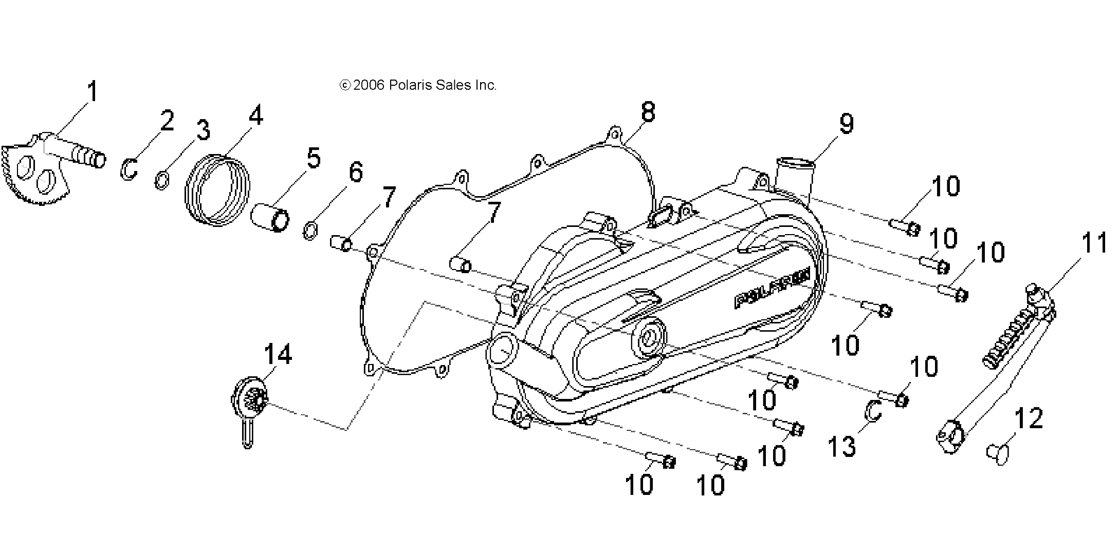 ENGINE, CLUTCH COVER and KICK START - A10KA05AB/AD (49ATVCRANKCASECVRLH09OUT50)