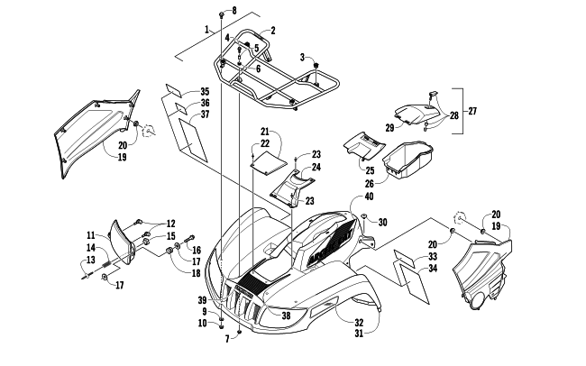 FRONT RACK, BODY PANEL, AND HEADLIGHT ASSEMBLIES