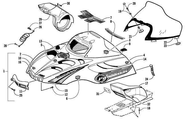 HOOD AND WINDSHIELD ASSEMBLY