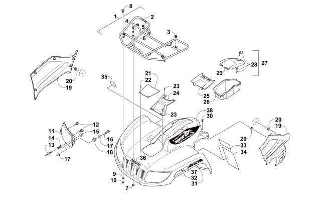 FRONT RACK, BODY PANEL, AND HEADLIGHT ASSEMBLIES