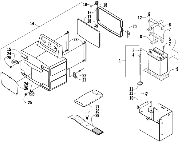 STORAGE BOX AND BATTERY ASSEMBLY